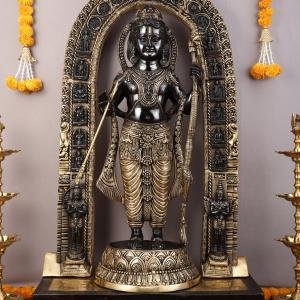 Superfine Brass Ayodhya Ram Lalla Statue | 53" x 30" x 12" (134.6 x 76.2 x 30.5 cm) | 95 kg Black Finish Divine Art | Monumental Sacred Murti